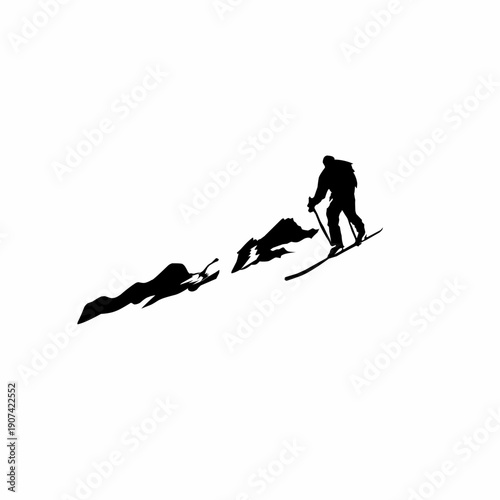 Skier Silhouettes in Action. Winter Mountain Fun. Vector Illustration