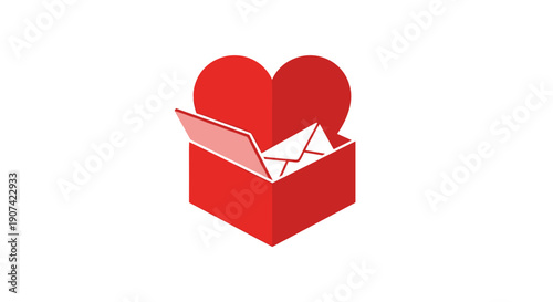 Red Box with Heart and Envelope Inside.