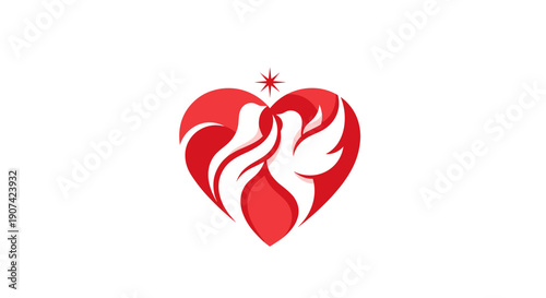 Red Heart Dove Logo Design Element.