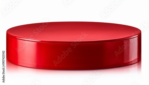 Empty Round Red Podium Pedestal Stand Isolated For Product Advertisement On Transparent Background