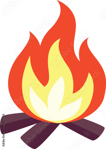 Campfire color drawing. Cute bonfire with burning firewood