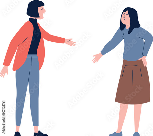 Friends quarrel. Angry shouting women with negative emotions