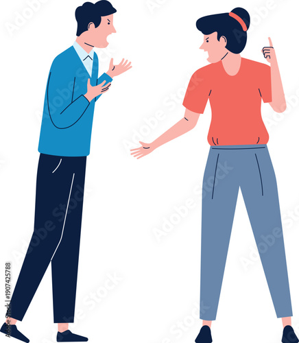 Arguing people. Man and woman noisy chat concept