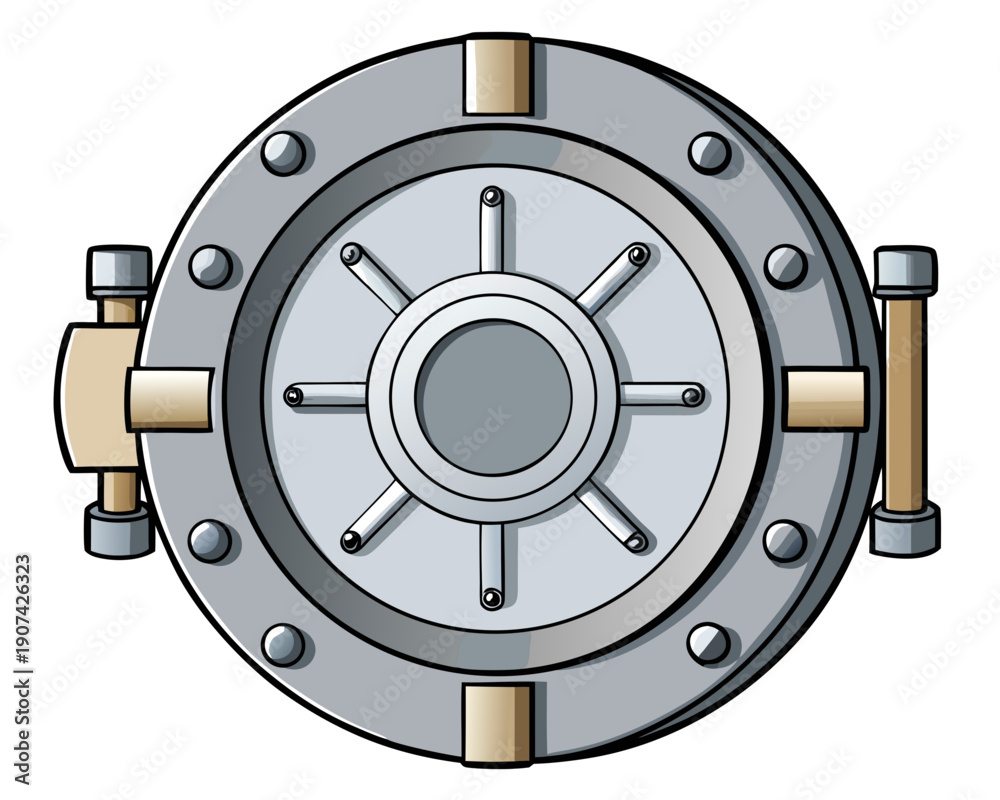 Obraz premium Secure metallic vault door with locking mechanism illustration
