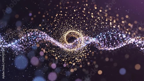 Futuristic glowing particles in a dynamic abstract swirl of light