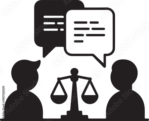 Lawyer and client discussing case with justice scale