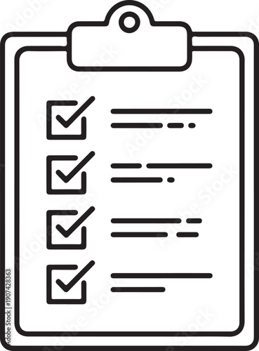 A simple line drawing of a clipboard with a checklist