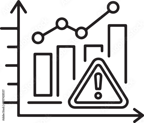 Billede på lærred Warning sign with graph and chart icons indicating potential risk or danger