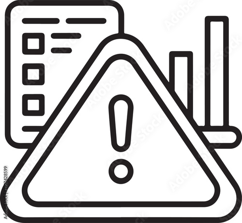 Warning sign icon with exclamation mark and charts