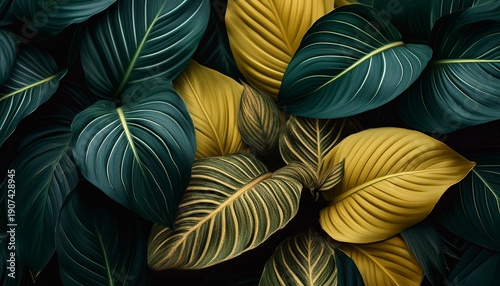 Close Up Of Leaves With Dark Green And Yellow Tones
