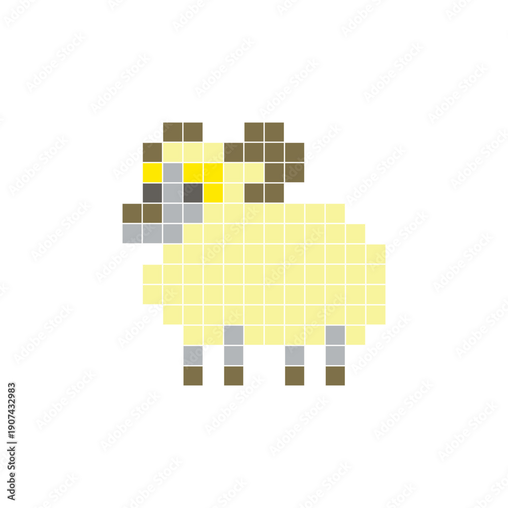 Fototapeta premium A flat pixel design made of geometric square color blocks on a clean icon layout. Pixel art sheep