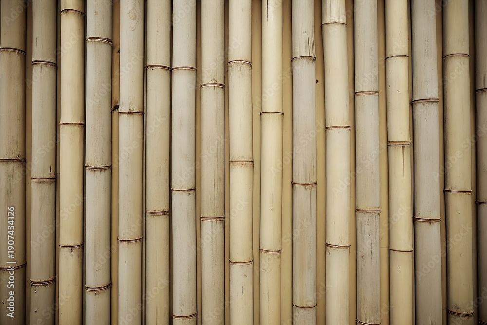 Fototapeta premium Light Natural Bamboo Vertical Pole Reed Fence Wall Texture Seamless Background
