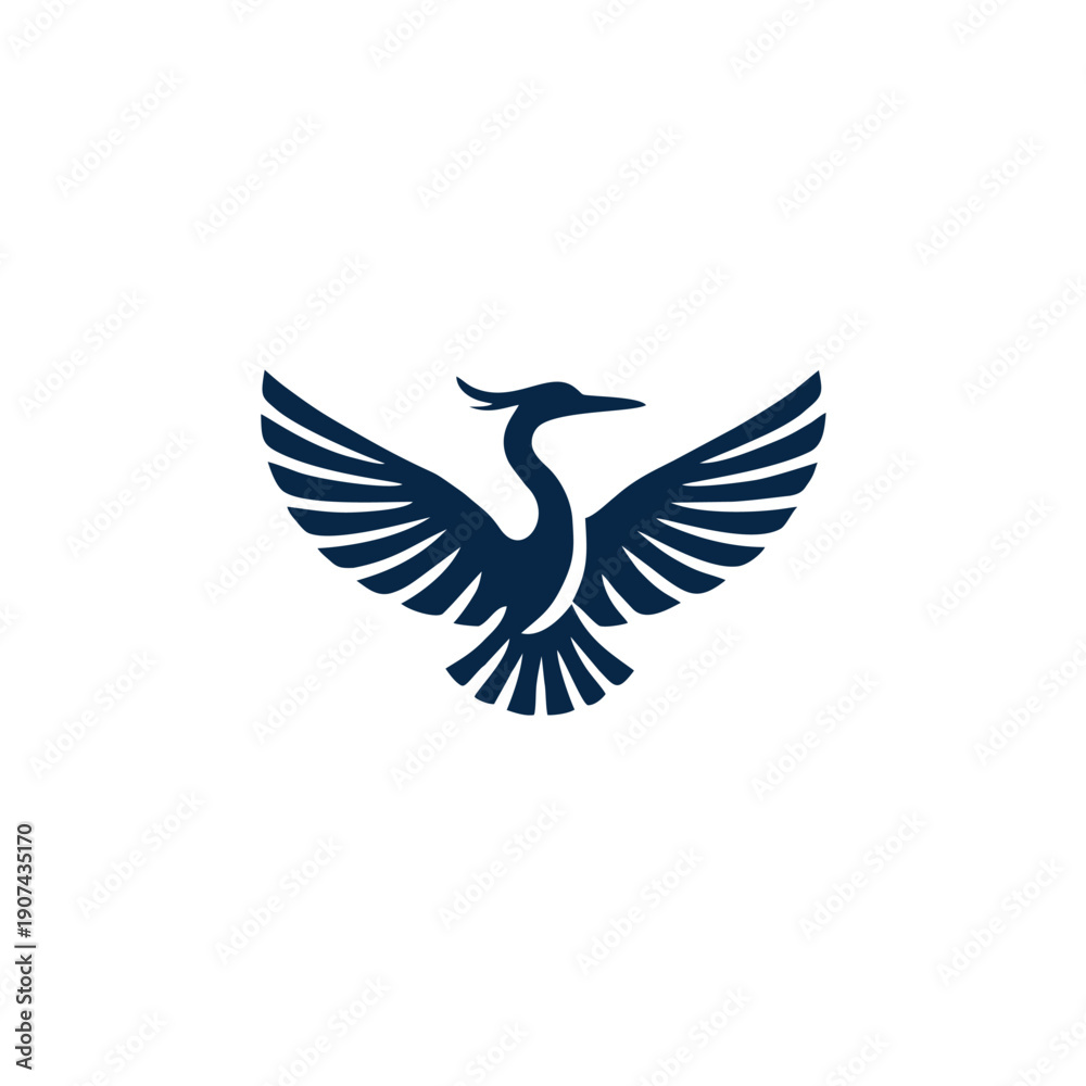 Obraz premium Stylized Heron or Crane Bird Logo.