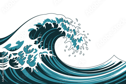 Dynamic Blue Wave Illustration Splashing with White Foam