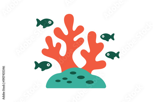 Two Green Fish Swimming Near Red Coral and Sea Floor