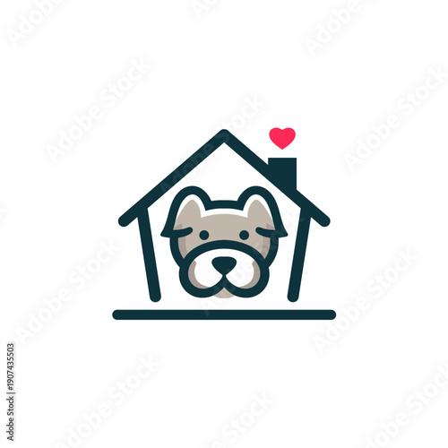 Dog in House Icon with Heart.