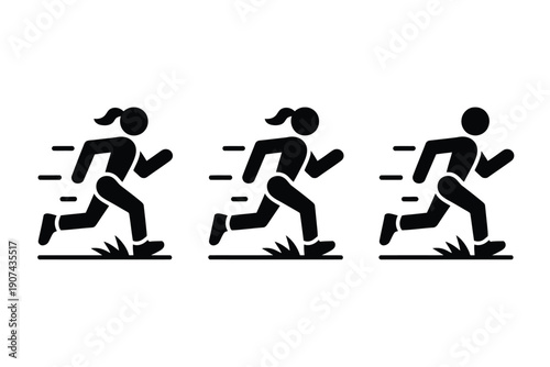 Black Silhouette Running People Icon Set