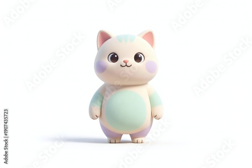 Cute minimal 3D Cartoon Cat Character Standing Upright, Friendly Clay-Style Illustration Isolated on White Background