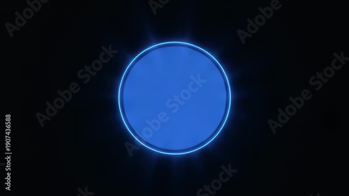 A luminous, vibrant blue circle with a glowing outline set against a black backdrop