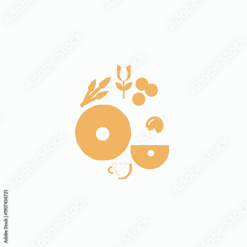 A colorful illustration showcasing a vetcor styled Food arrangement with herbs and mushrooms on a plate.