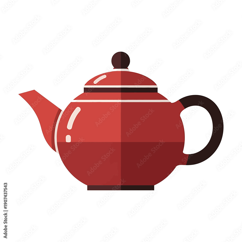 Obraz premium A vector 2D illustration of a red teapot on a white background with a black handle and spout