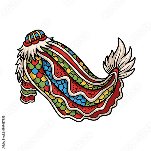 Vibrant illustration of a scarf wrapped around a head with a fur trim and a colorful hat on a white background