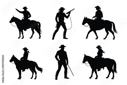 Silhouette Cowboys Riding Horses Western Scene