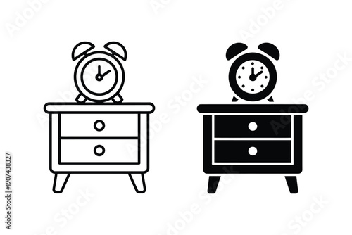 Alarm Clock on Nightstand Drawer Illustration