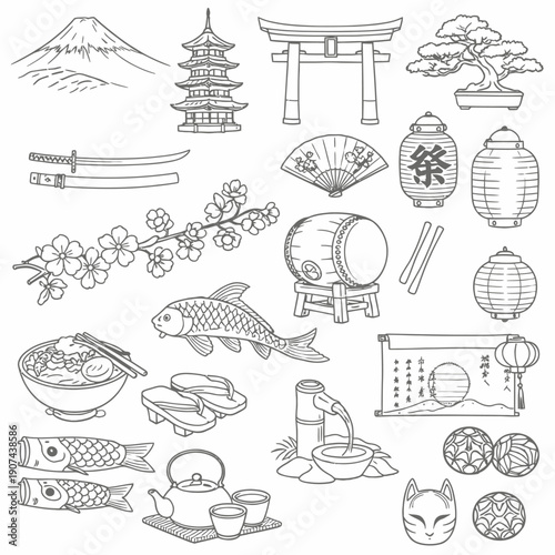 Japanese traditional icon set