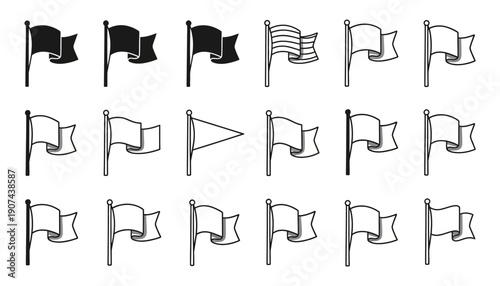 Collection of black and white flag icons in various styles and designs.
