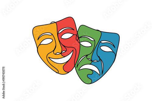 Colorful Comic Mask with Happy and Sad Faces