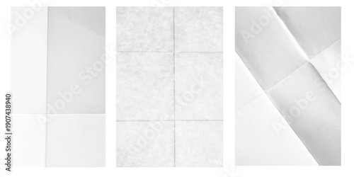 Foto set of blank folded white paper isolated, Crumpled wrinkled Paper Poster Photo E
