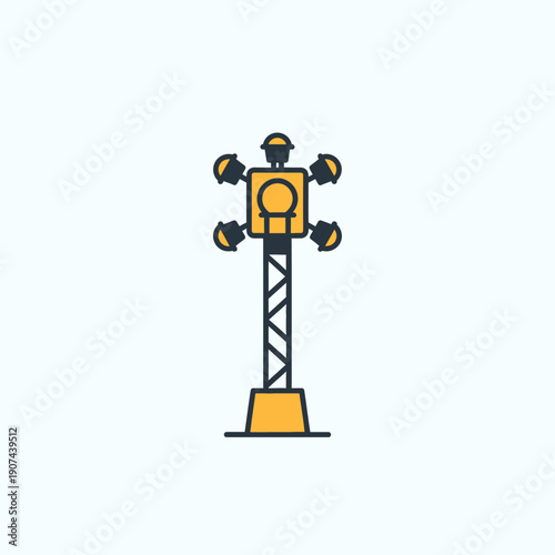 High-Mast Stadium Floodlight Tower Icon. Flat Line Art Illustration of Construction Site or Sports Arena Illumination System.