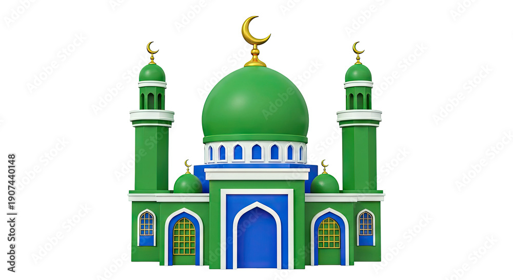 Obraz premium Stylized Mosque with Green Dome and Minarets