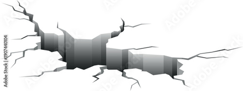 Ground crack realistic mockup. White broken surface