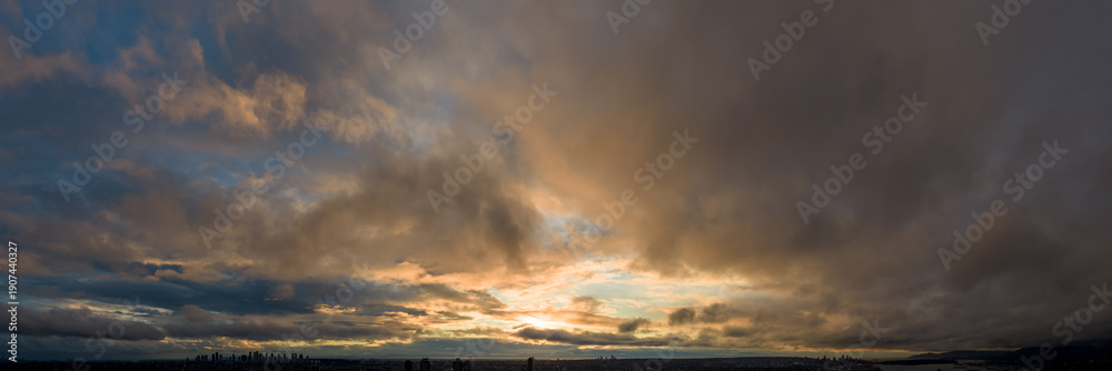 custom made wallpaper toronto digitalDramatic Sunset Over Cloudy Sky With City Silhouette at Dusk in BC Canada