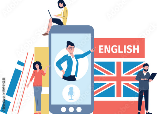 English study online. Digital language education concept