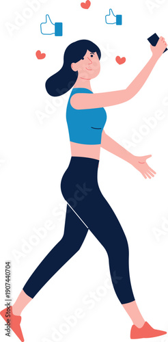 Influencer woman post content in social media and get positive reactions