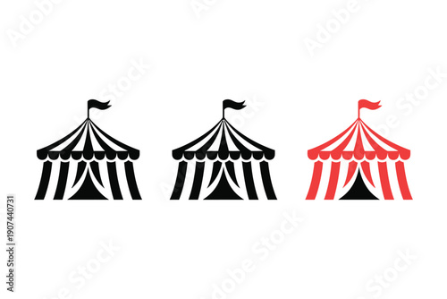 Black and White Circus Tents Icon Set