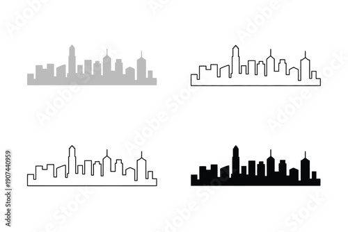 Minimalist Black and White City Skyline Silhouette
