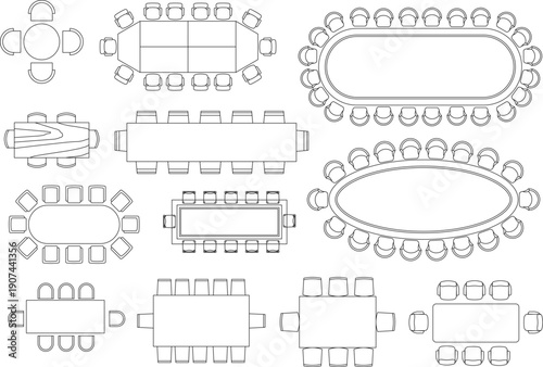 Set of technical vector drawings for architecture and interior design, featuring furniture layouts, electronics, and fireplaces.