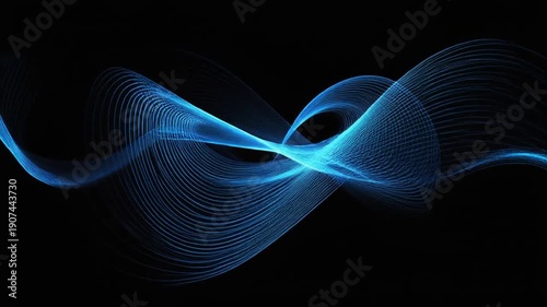 Glowing blue lines weave across a black background, forming an abstract and dynamic pattern