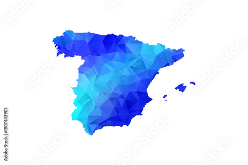 Spain map - Polygon Style Vector Illustration in Blue Gradient, Low Poly Geometric Design, Isolated on White Background, Perfect for Infographics, Education, and Modern Presentations.