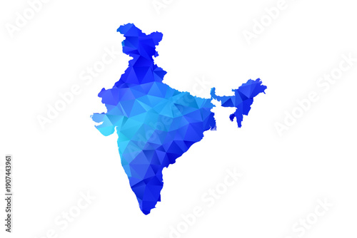 India map - Polygon Style Vector Illustration in Blue Gradient, Low Poly Geometric Design, Isolated on White Background, Perfect for Infographics, Education, and Modern Presentations.