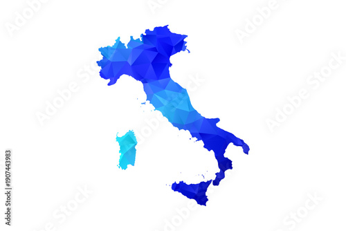 Italy map - Polygon Style Vector Illustration in Blue Gradient, Low Poly Geometric Design, Isolated on White Background, Perfect for Infographics, Education, and Modern Presentations.