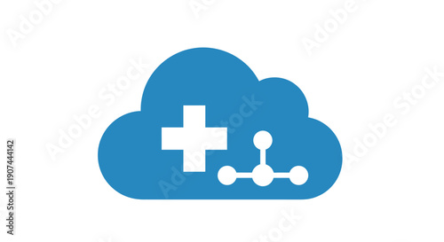 Cloud computing with medical cross and network nodes icon.