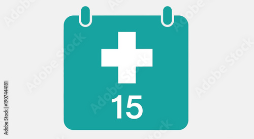Medical Appointment Calendar Icon with Plus Sign and Number 15.