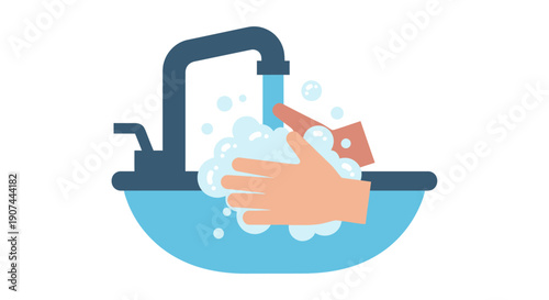 Washing hands with soap and water in a sink.