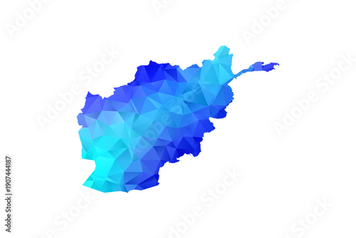 Afghanistan map - Polygon Style Vector Illustration in Blue Gradient, Low Poly Geometric Design, Isolated on White Background, Perfect for Infographics, Education, and Modern Presentations.
