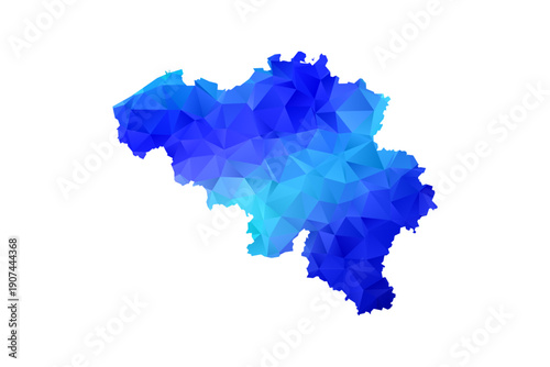 Belgium map - Polygon Style Vector Illustration in Blue Gradient, Low Poly Geometric Design, Isolated on White Background, Perfect for Infographics, Education, and Modern Presentations.